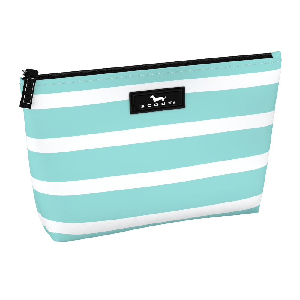 A slim, vertical striped pouch with a black zipper, branded with 'Scout' on the front.